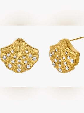 Gorgeous retro Lord & Taylor Brass Topaz Shell Stud earrings